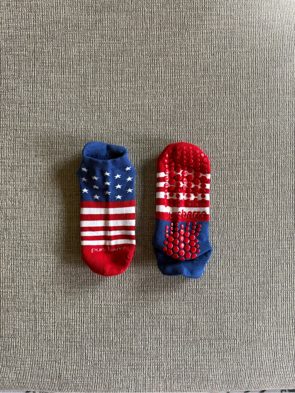 Pure Barre women ankle Non-Slip Grip Socks in Red, White & Blue American flag